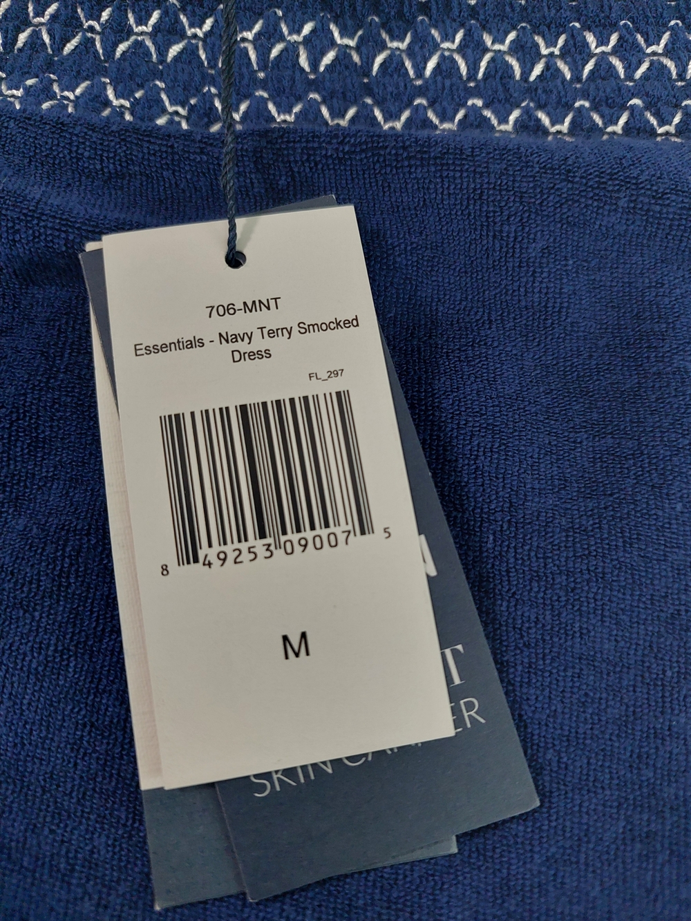 NWT Cabana Life Navy Blue Smocked Off The Shoulder Terry Tunic Dress Medium UPF - Picture 3 of 13